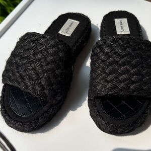 Nine West Black Woven Slide Sandals